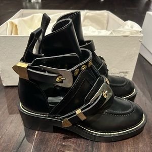 Balenciaga black ankle buckle boots
